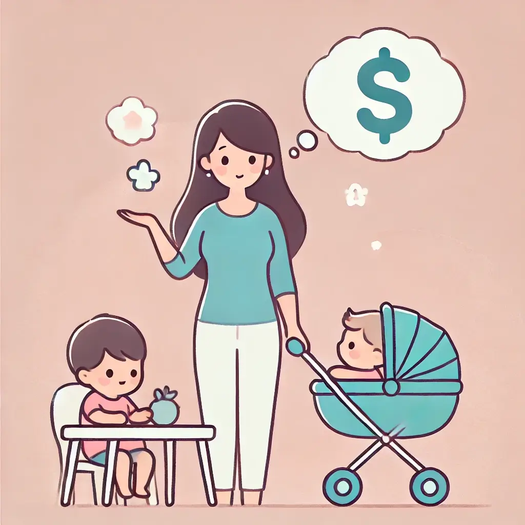 아이를 보살피는 아이돌보미의 일러스트.