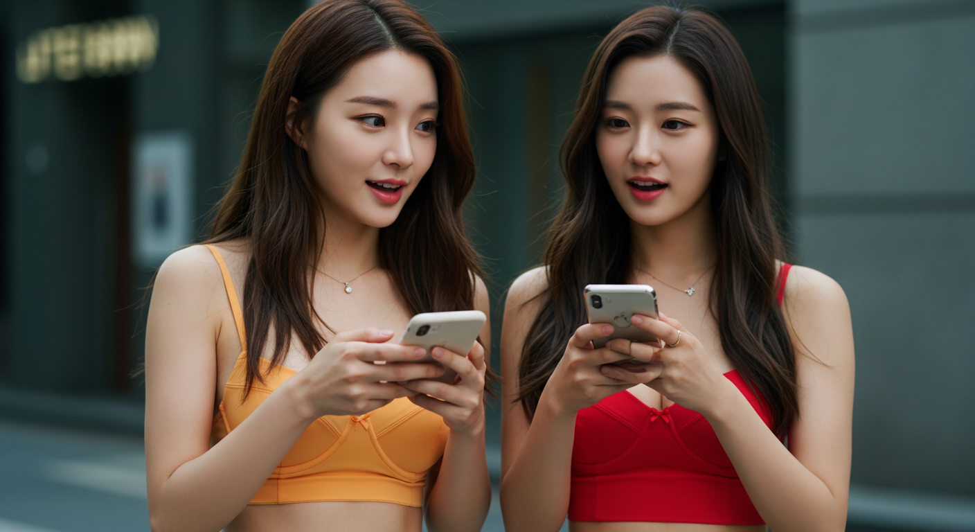 스마트폰을 쓰고 있는 여성들