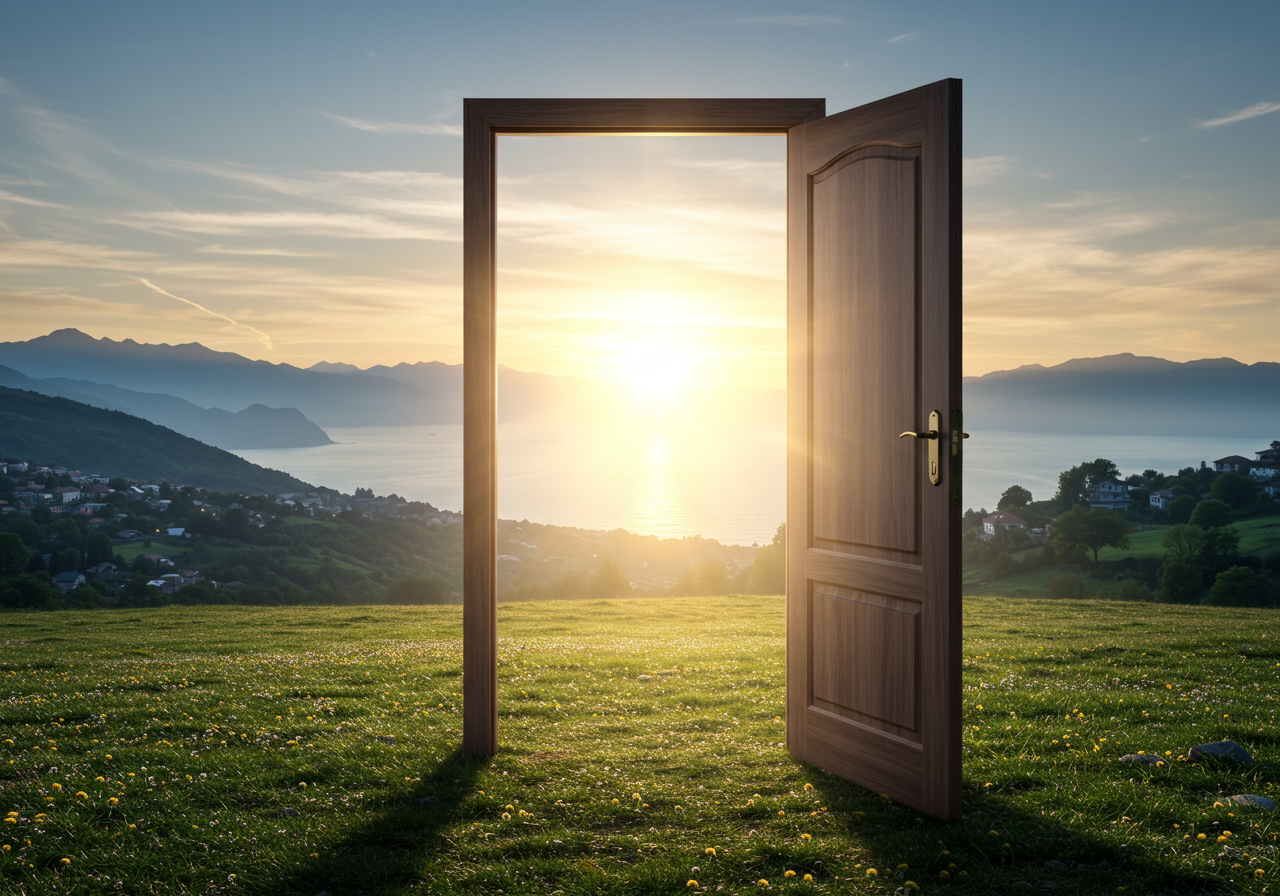 조지아 들판 위에 오픈 된 문 이미지