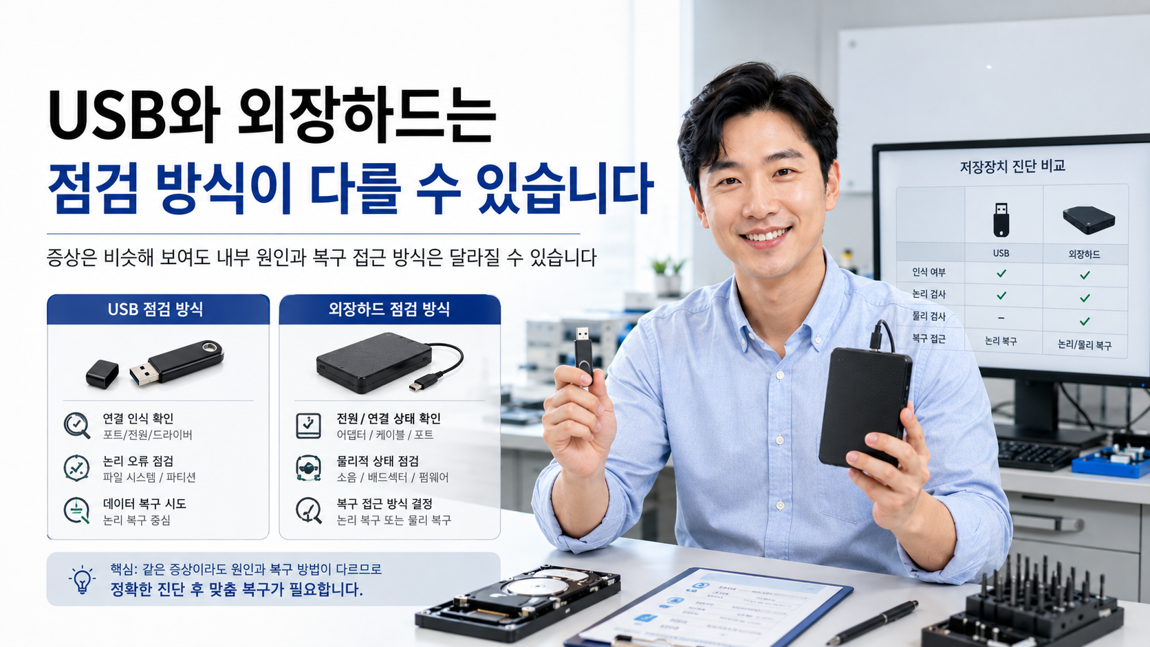3. USB와 외장하드는 점검 방식이 다를 수 있습니다