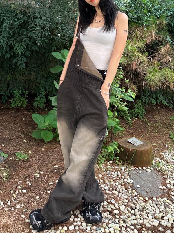 워크 블랙 오버롤 멜빵 팬츠