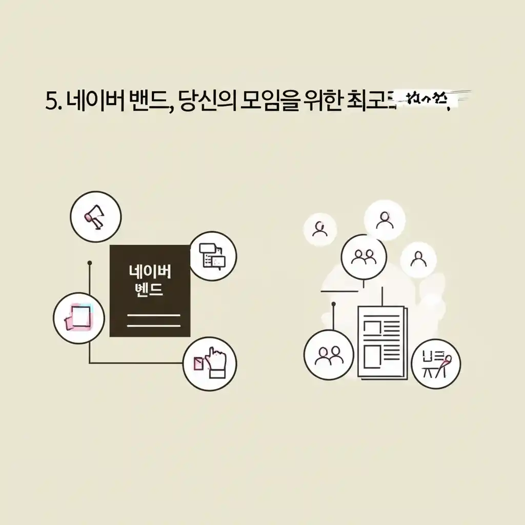 다양한 사람들이 네이버 밴드 앱으로 모임을 효율적으로 관리하고 소통하는 모습. 최고의 선택임을 보여줍니다.