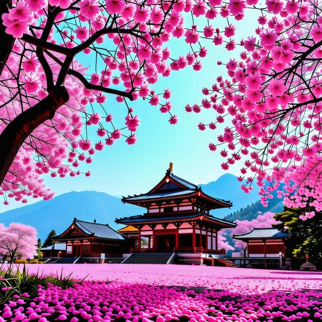 벚꽃이 만개한 산사 전경