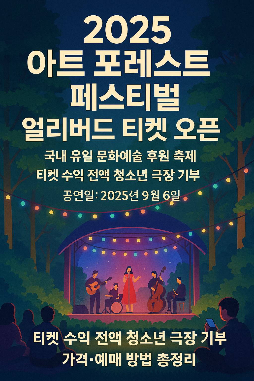 2025 아트 포레스트 페스티벌 얼리버드 티켓 오픈 &ndash; 국내 유일 문화예술 후원 축제, 티켓 수익 전액 청소년 극장 기부, 공연일 2025년 9월 6일