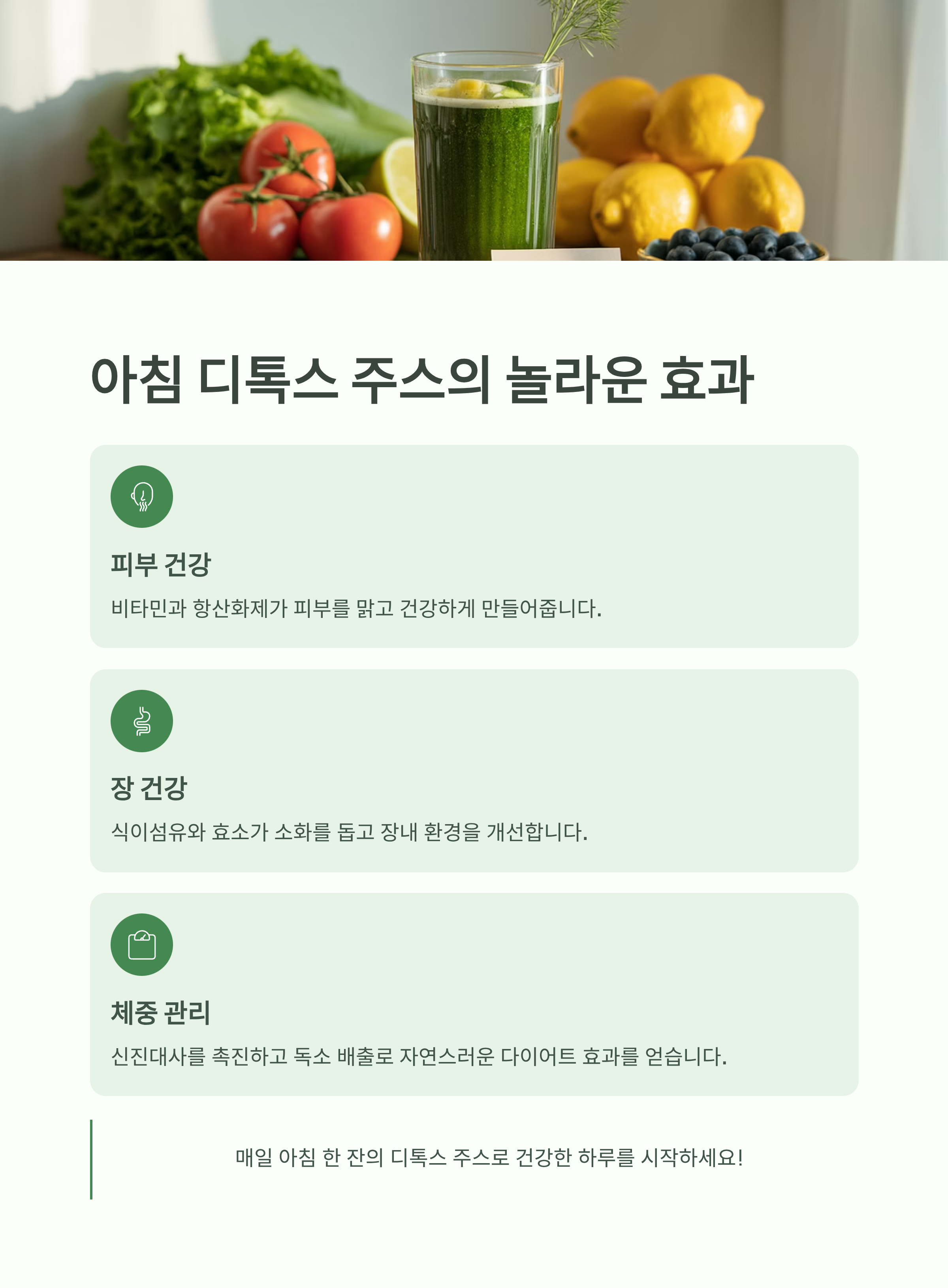 아침마다 마시는 디톡스 주스 피부·장 건강·체중 관리에 좋은 이유