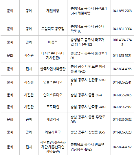 공주 문화누리카드 사용처