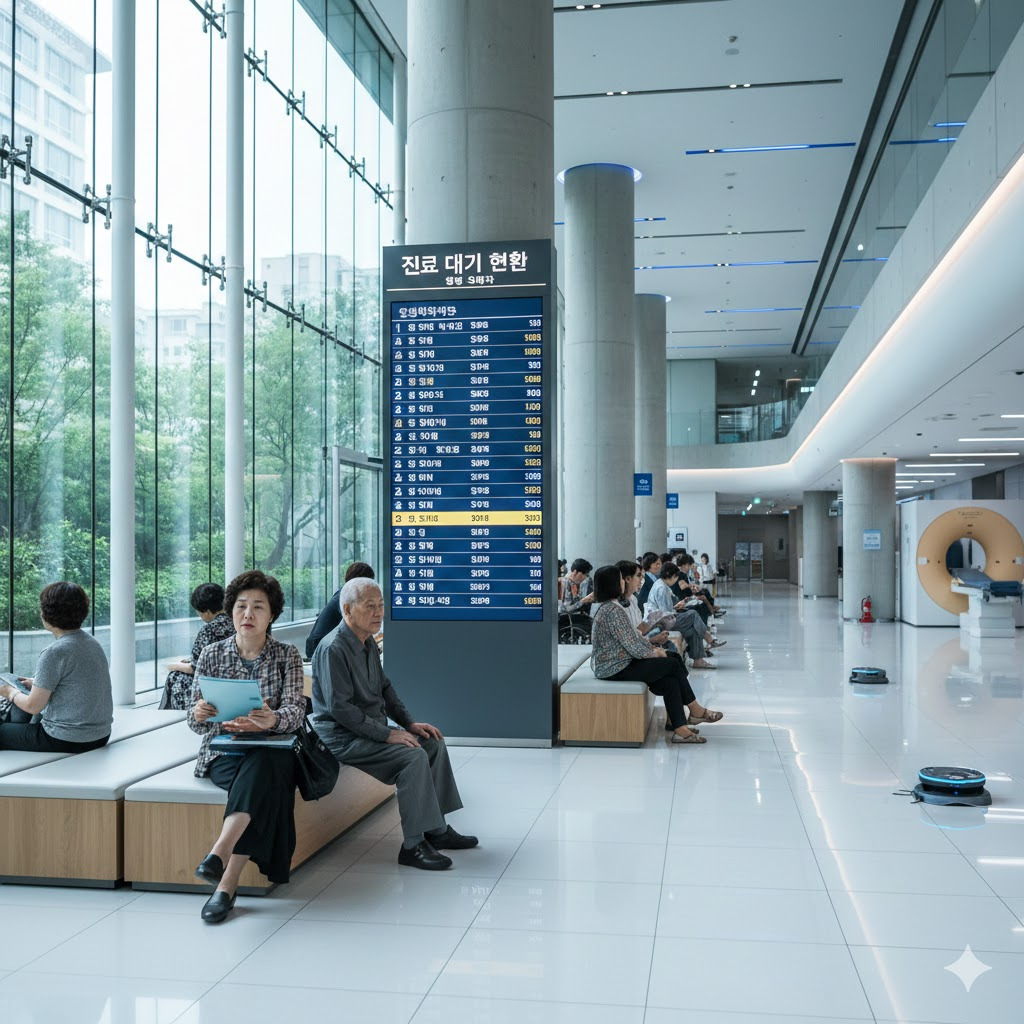 대학병원 로비에서 진료를 기다리는 환자들 모습