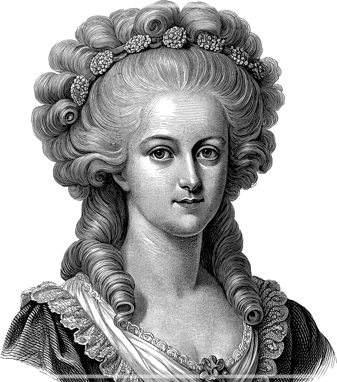 마리앙투와네트-프랑스-여왕에-걸맞는 -올림머리와-드레스를-입은- 반신상의-초상화