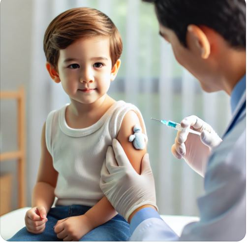 백일해 접종을 받고 있는 아이의 사진