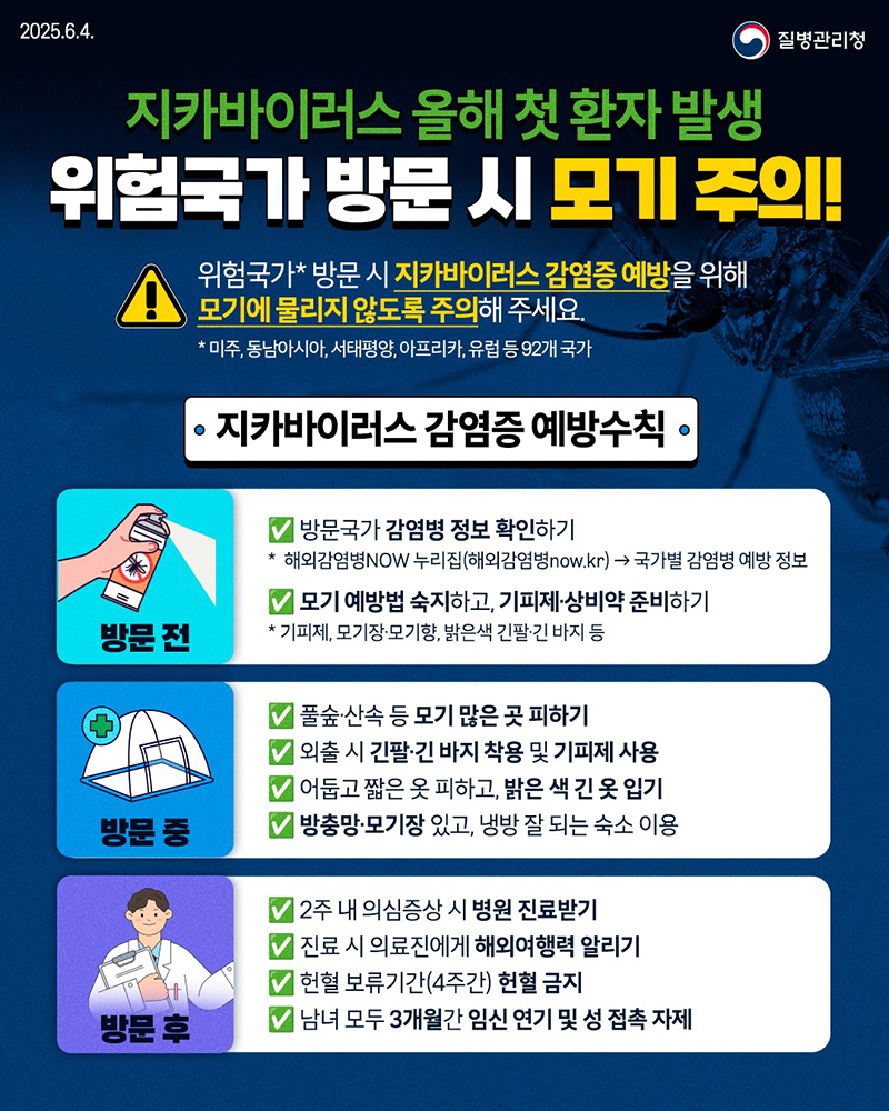 질병관리청에서 제공한 지카바이러스 주의 이미지