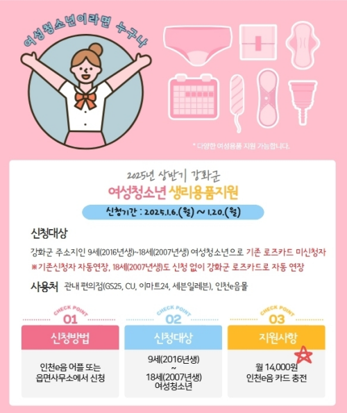 2025년 강화군 여성청소년 보건위생물품 지원