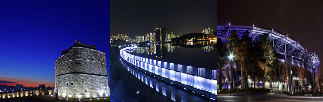 수원화성 동북공심돈 광교호수공원 수원월드컵경기장 야경