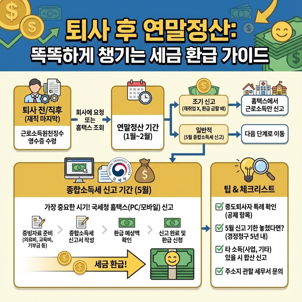 퇴사 시점 정산에서 기본항목만 반영되는 상황을 설명하는 이미지