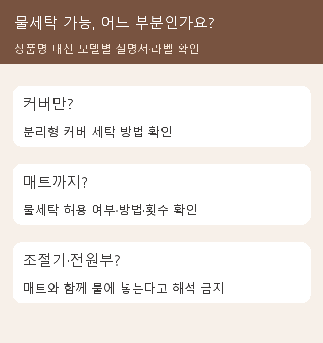 커버 매트 조절기를 구분해 물세탁 가능 범위를 확인하는 그림
