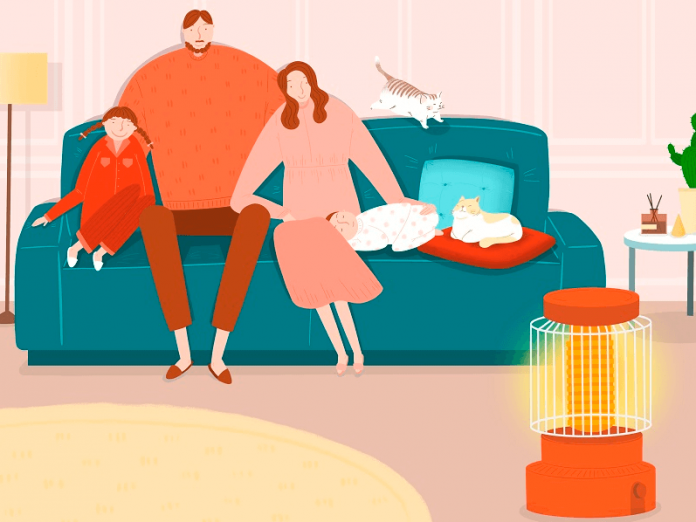 거실에-난로를-켜놓은-가족그림