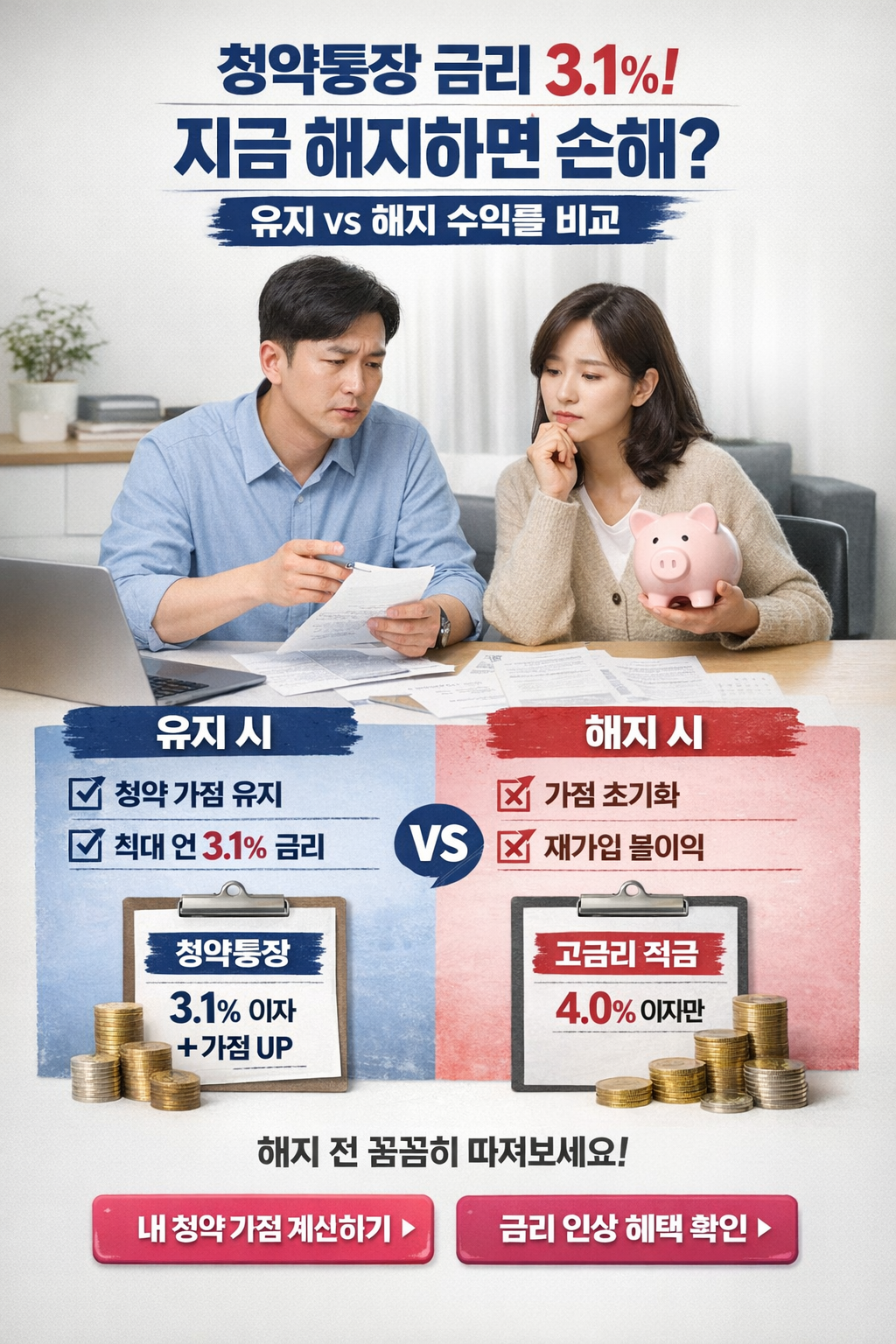 청약통장 금리 3.1%! 지금 해지하면 손해? 유지 VS 해지 수익률 비교