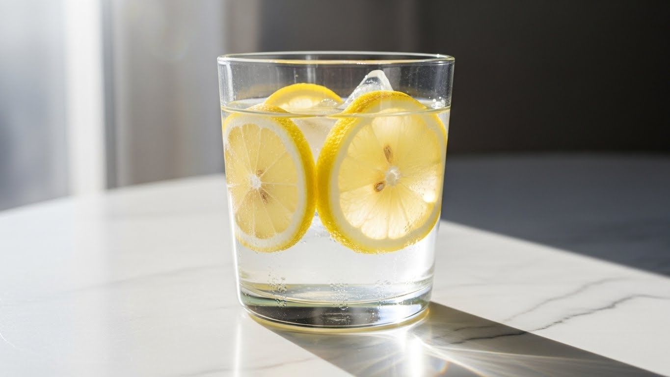 구강 습도를 유지하고 입 냄새를 방어해주는 깨끗한 레몬수와 맑은 물 한 잔