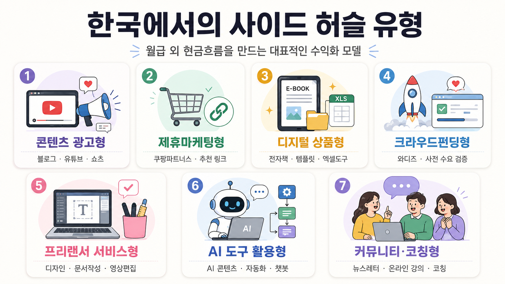 한국에서의 사이드 허슬의 유형 인포그래픽