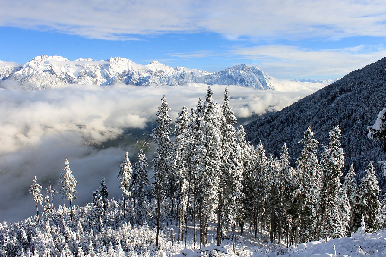 Photos of snow-covered mountains in December