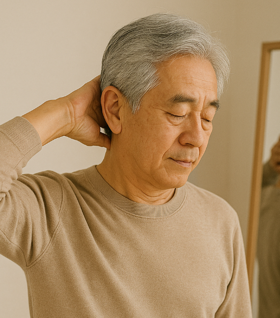 senior_man_ear_stretch_mirror