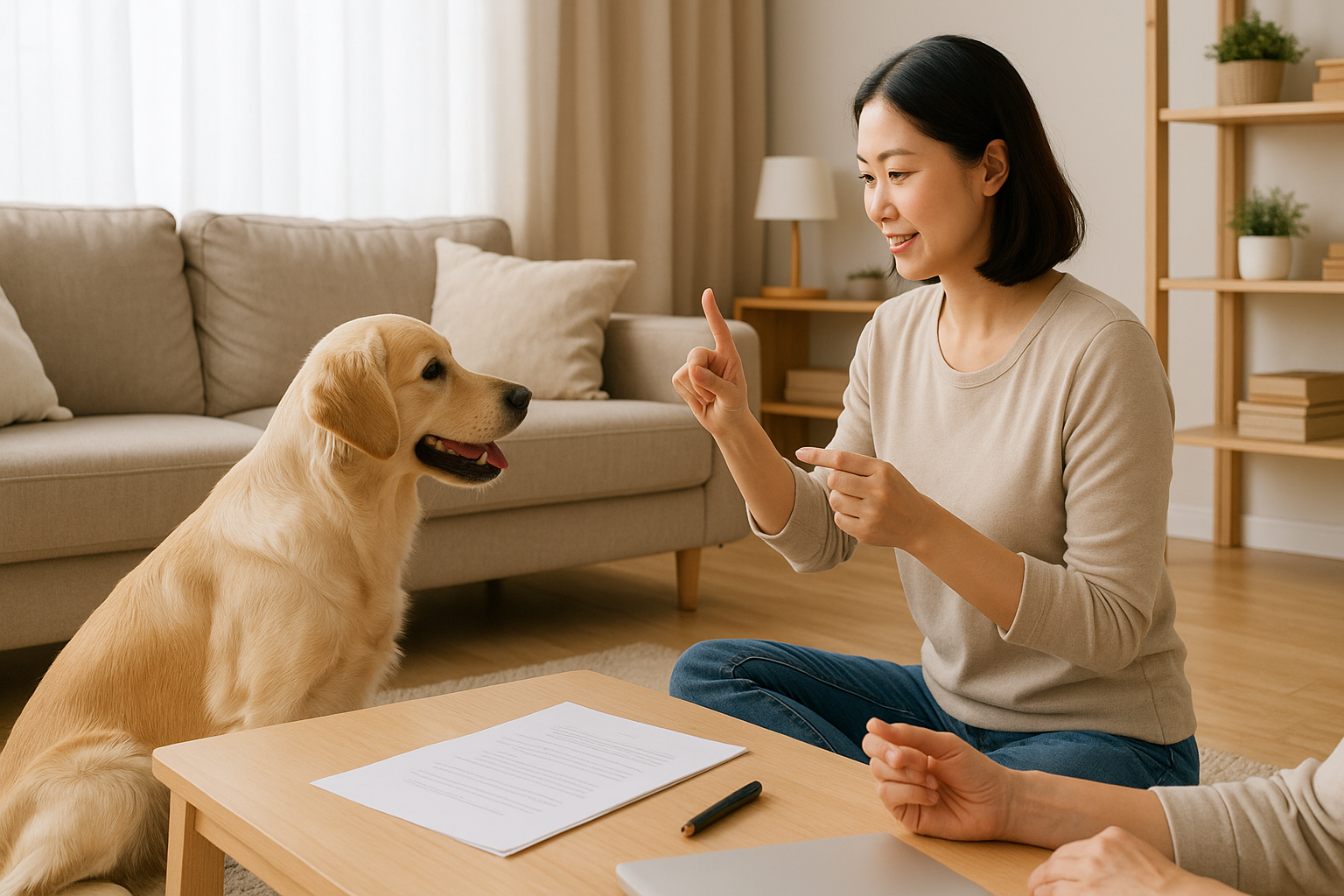 반려견을 훈련하는 보호자