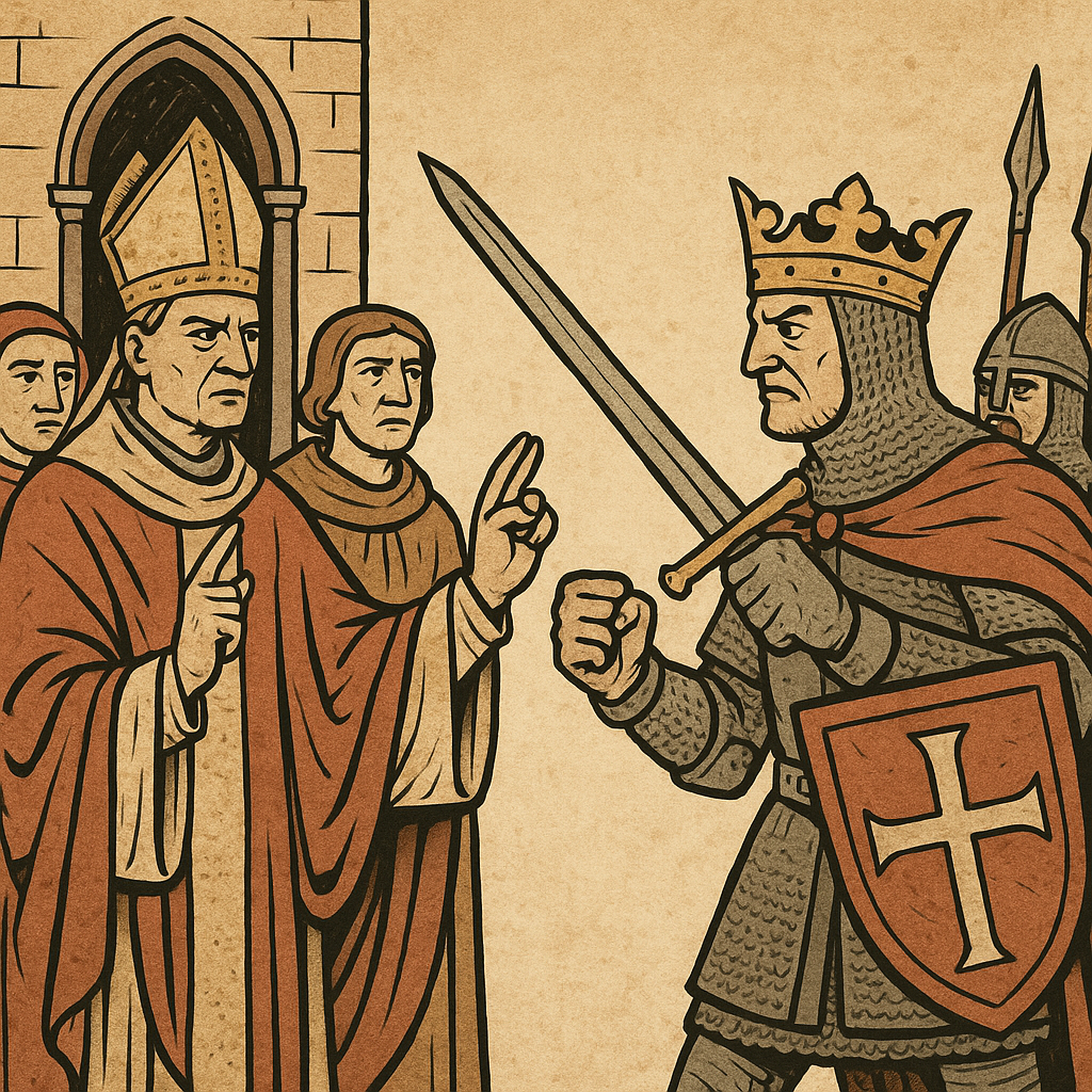 교황과 황제가 대립하는 장면