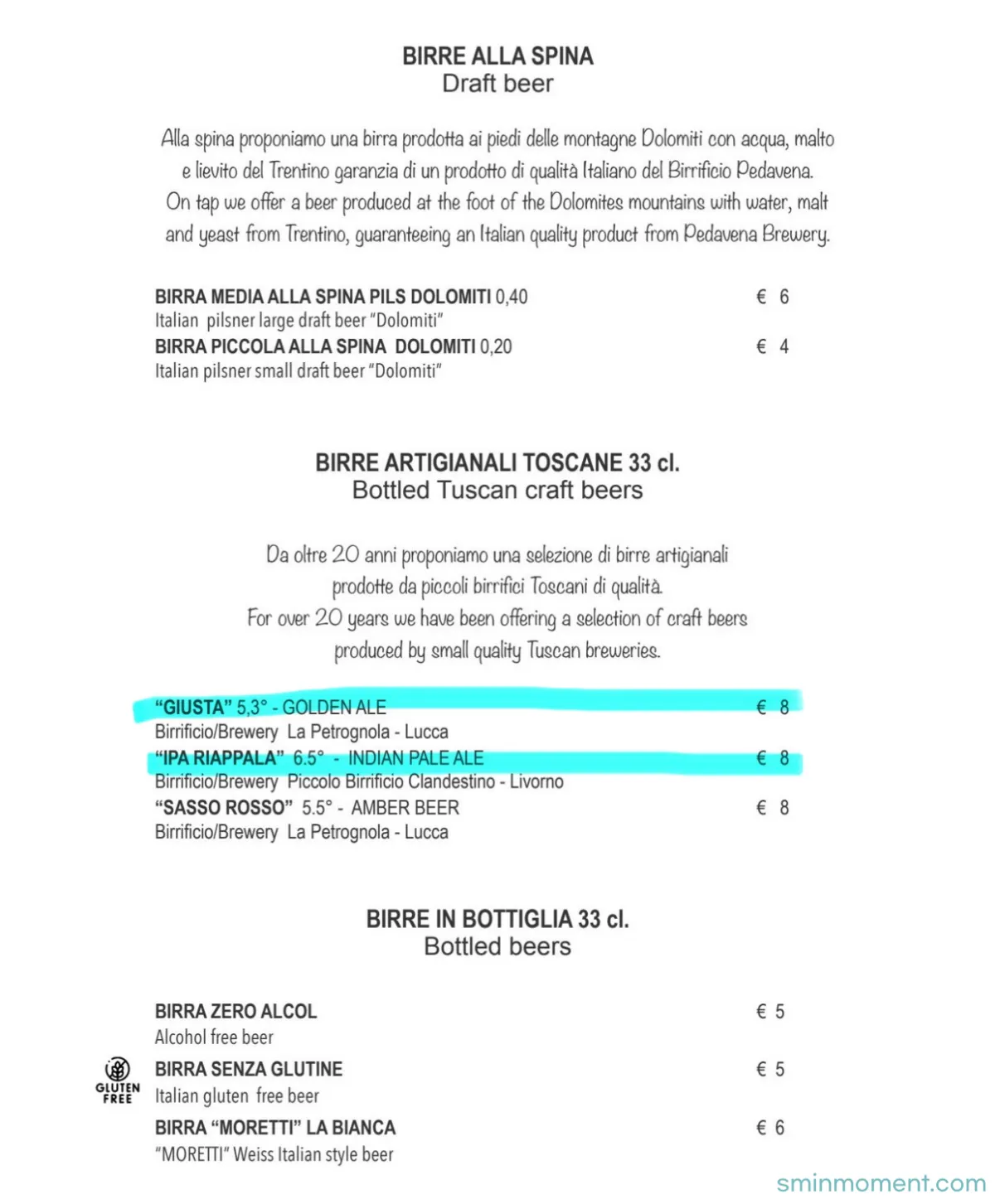 이탈리아-피렌체-맛집-라부솔라-맥주-메뉴판