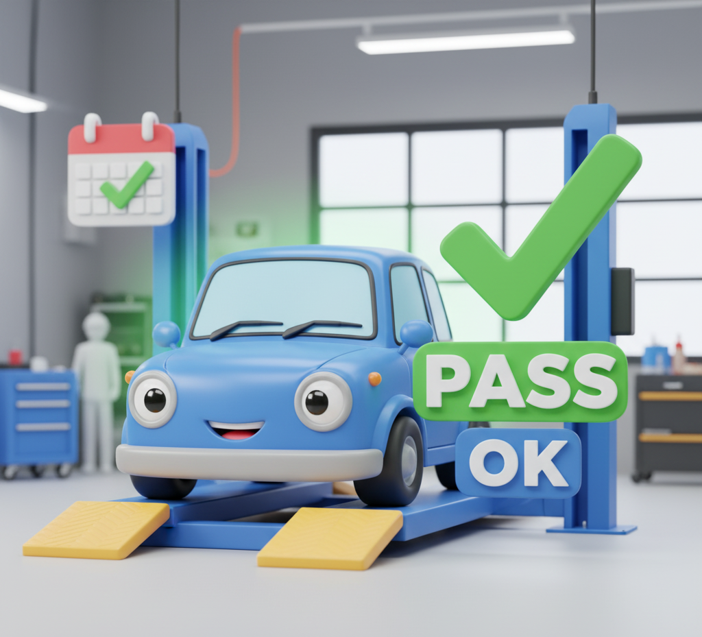 자동차 정기검사 합격 후 기뻐하는 자동차