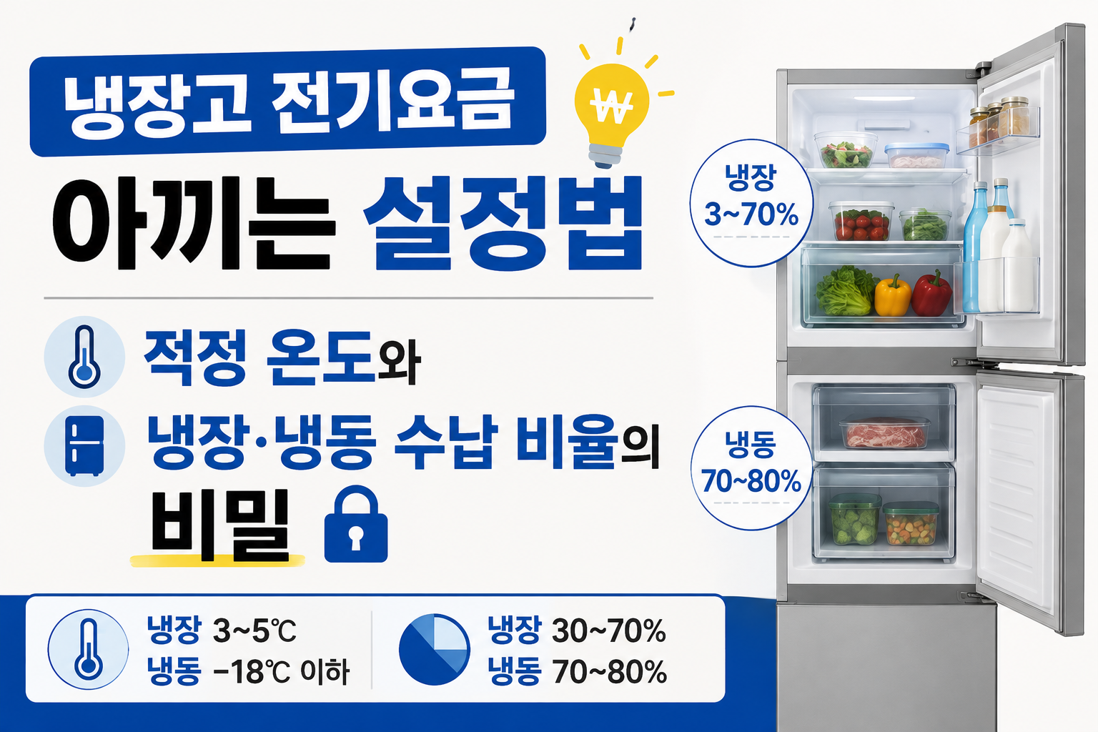 냉장고 전기요금 아끼는 설정법: 적정 온도와 냉장·냉동 수납 비율의 비밀