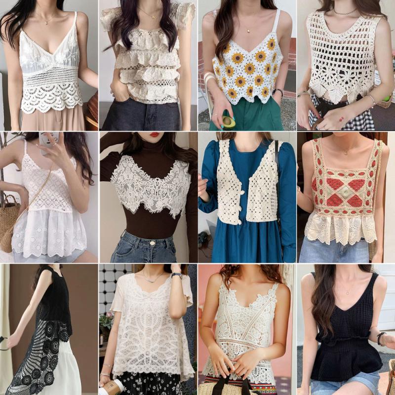 뷔스티에 조끼 뷔스티에탑 여성 봄 여름 니트 조끼 크롭 손뜨개 얇은 그물