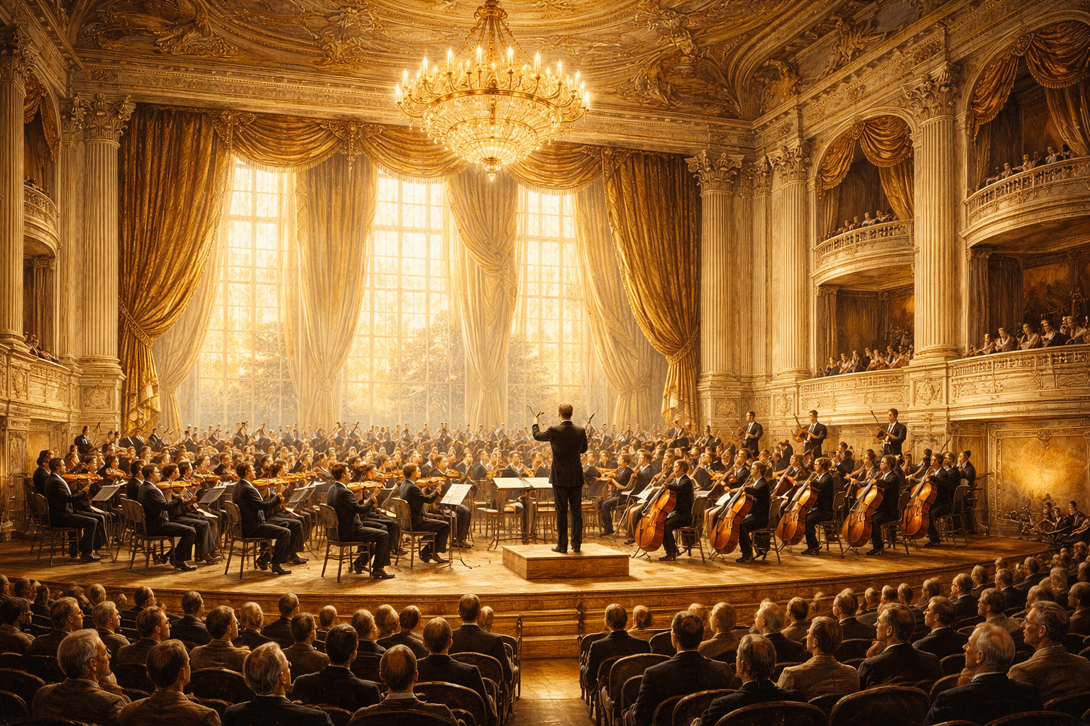 콘서트홀에서 연주하는 오케스트라