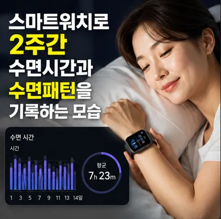 스마트워치로 2주간 수면시간과 수면패턴을 기록하는 모습