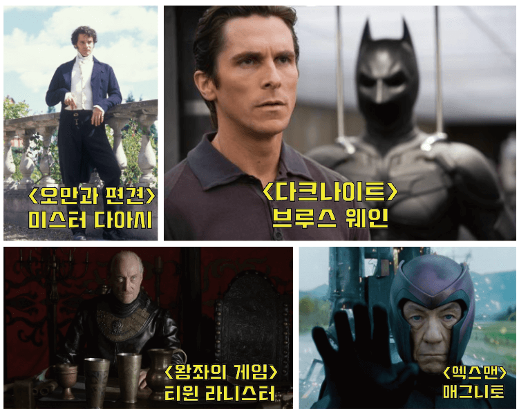 INTJ 가상인물 미스터 다아시 배트맨 브루스웨인 티윈 라니스터 엑스맨 매그니토