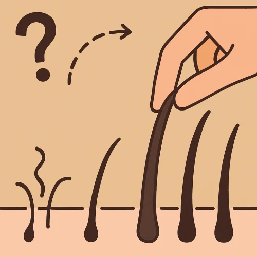 얇은 모발이 점점 굵어지는 과정을 묘사한 그림