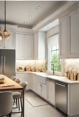 흰색과 베이지색의 주방 모습