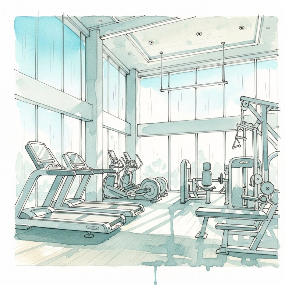 깔끔하고 쾌적한 분위기의 헬스장 내부 전경