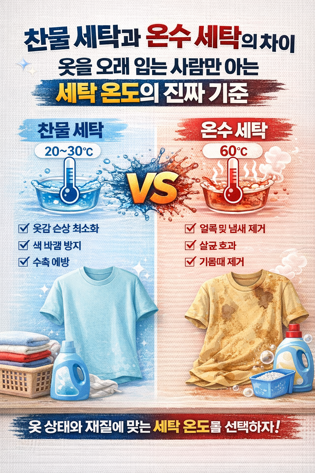 찬물 세탁과 온수 세탁의 차이-옷을 오래 입는 사람만 아는 세탁 온도의 진짜 기준