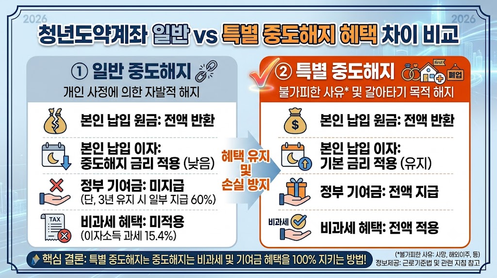 청년도약계좌 일반해지 대 특별해지 혜택 비교 표