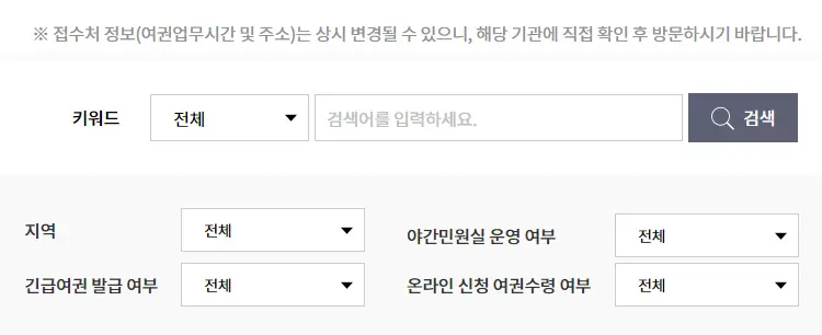 여권 접수기관 찾기
