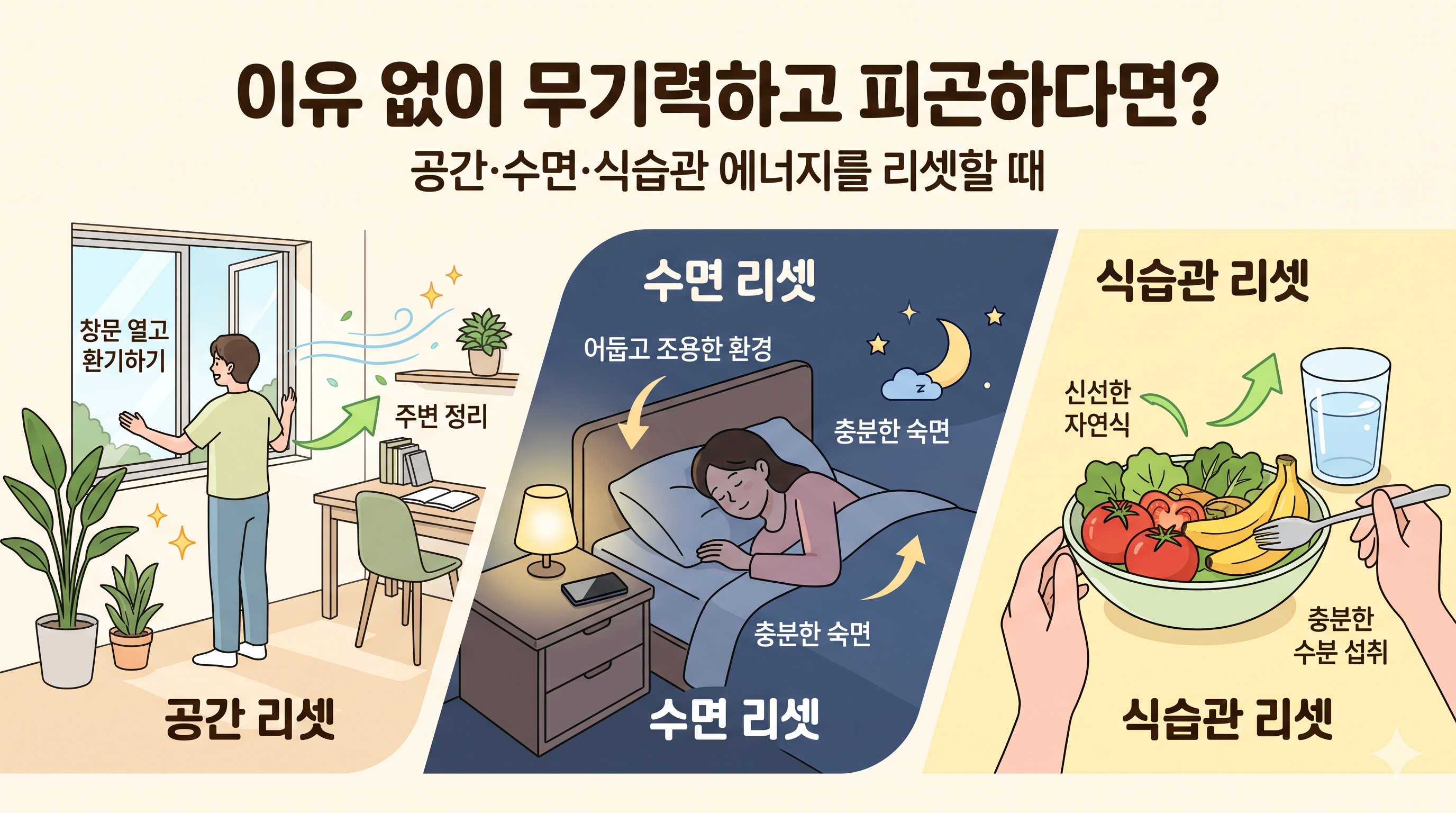 이유 없이 무기력하고 피곤하다면 공간&middot;수면&middot;식습관 에너지를 리셋할 때