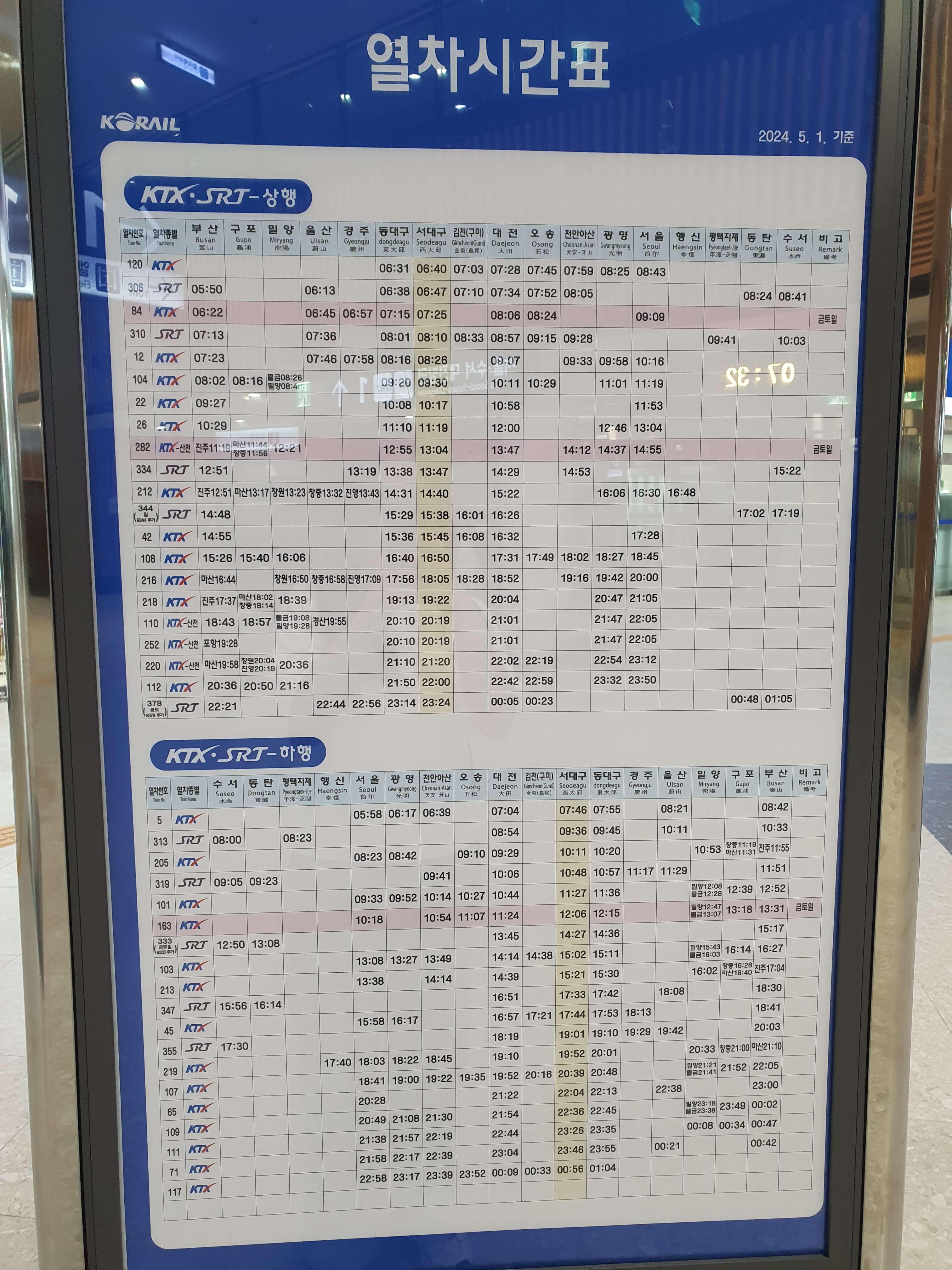 서대구역-열차시간표