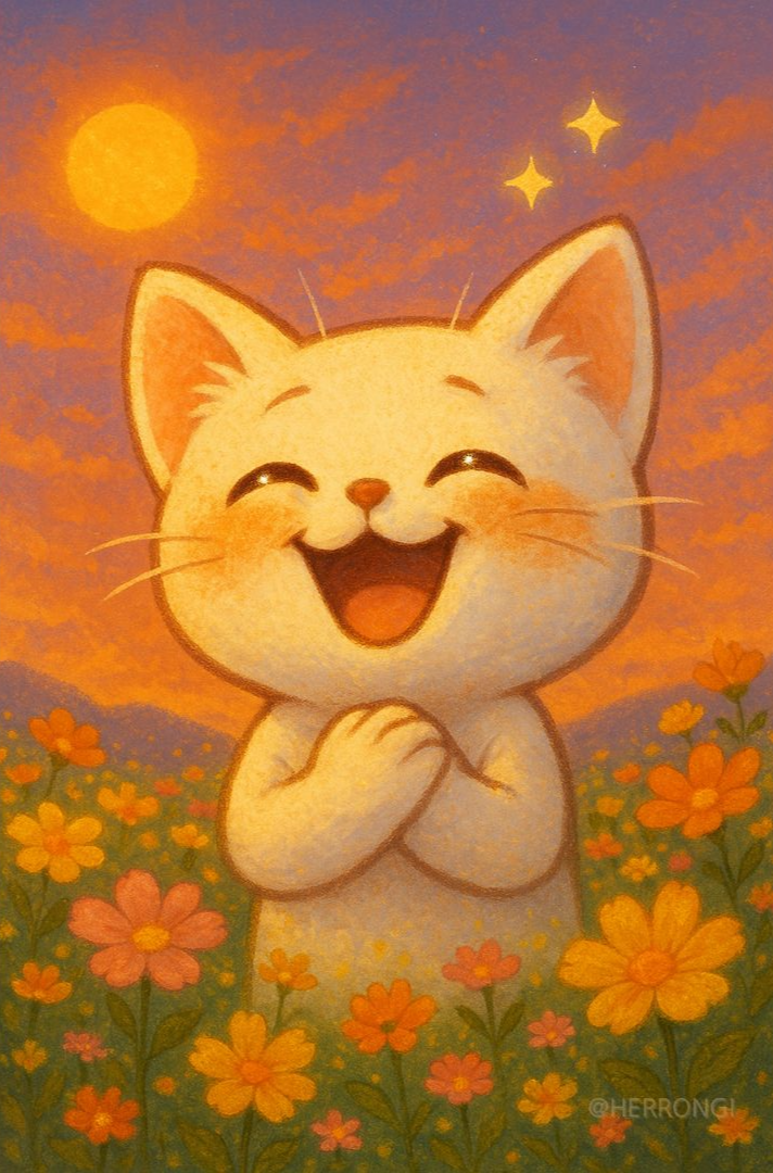 마음을 치유받고 행복해 하는 고양이 헤롱이 