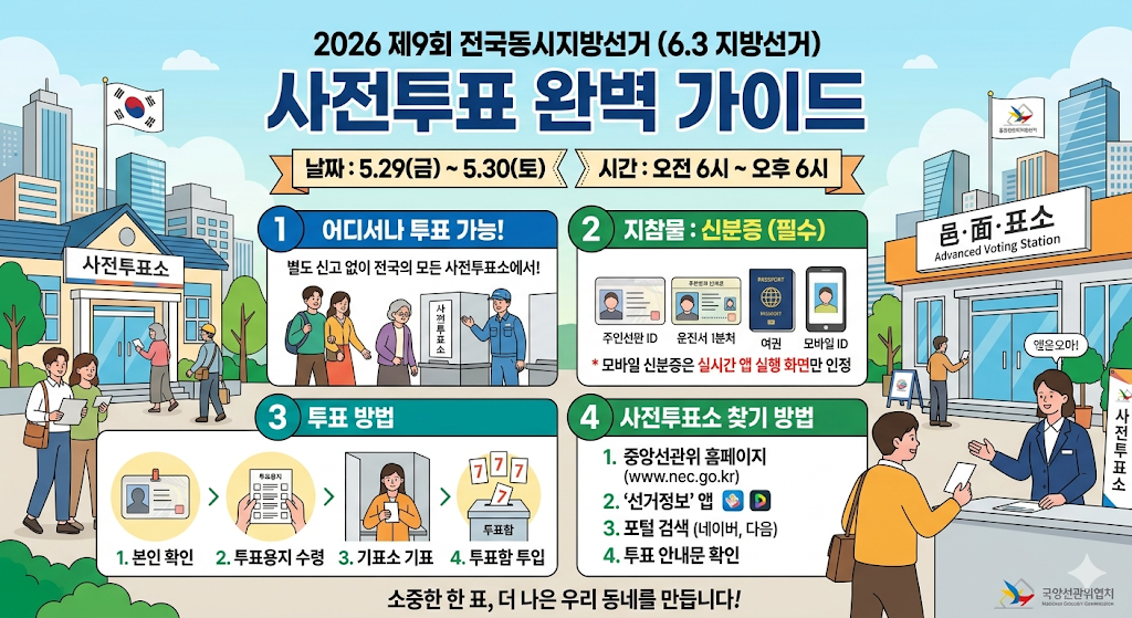 2026년 6.3 지방선거 사전투표 일정, 시간, 장소, 신분증 주의 사항 정리