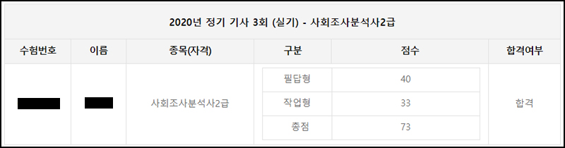 사회조사분석사 합격 화면