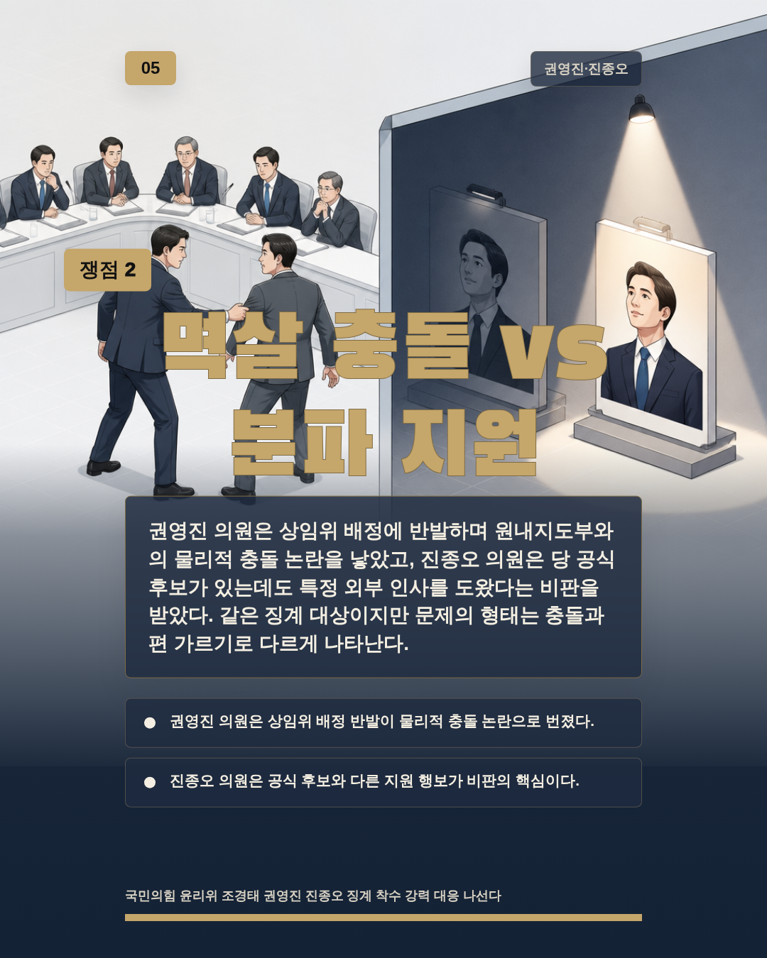 멱살 충돌 vs 분파 지원
