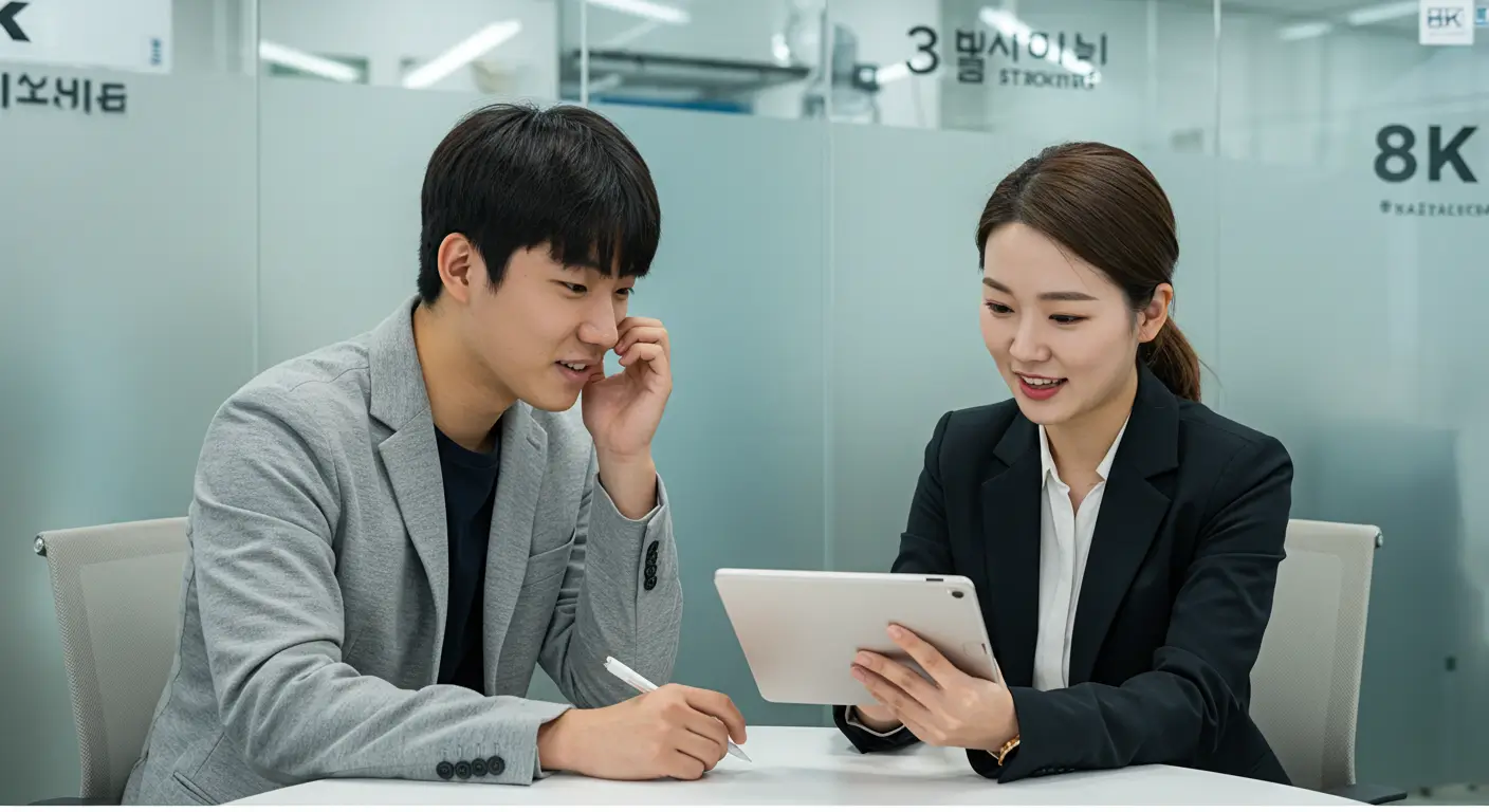 무직자주부 전문 대출 상담사와 11 상담을 받으며 비상금대출 해결책을 찾고 안도하는 모습