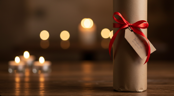 와인 병과 선물 포장 이미지