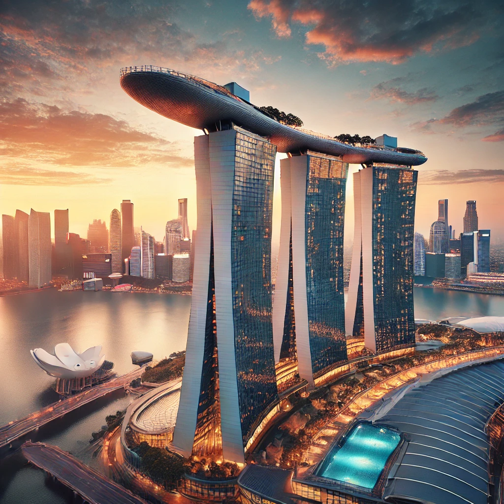 싱가포르 멋진 시그니처 건물 그림.