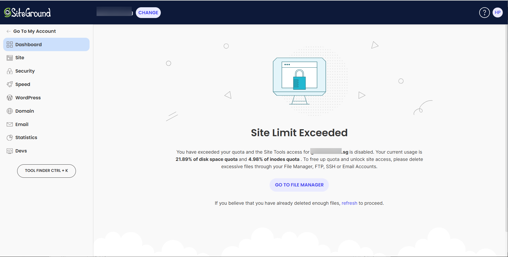 해외호스팅 사이트그라운드: Site Limit Exceeded 오류가 발생하는 경우