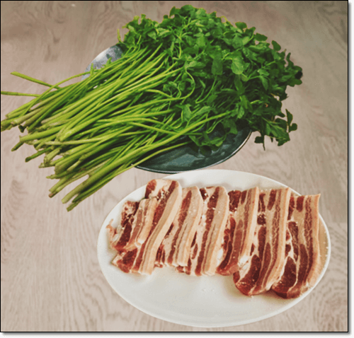 돌미나리 돼지고기 